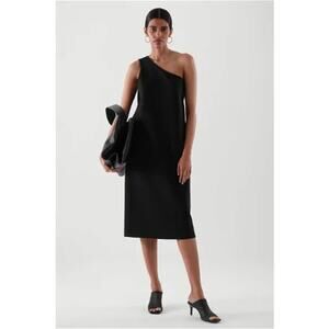 Cos Womens One Shoulder Dress Medium Black Seamless Stretch Shift Pullover Midi